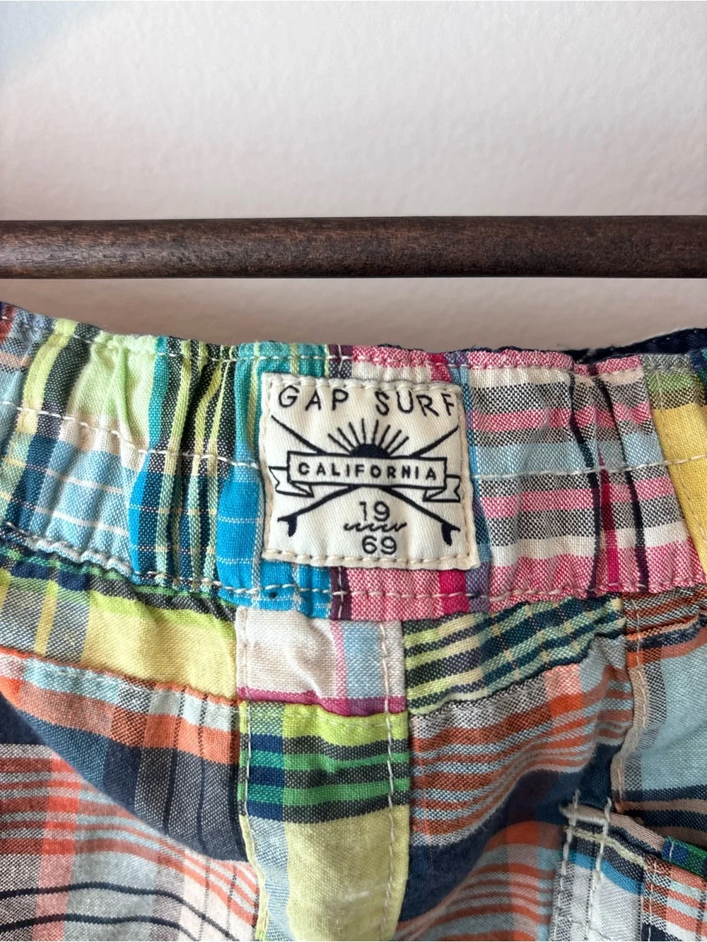 GAP Kids Surf California Patchwork Plaid Cargo Shorts — XXL